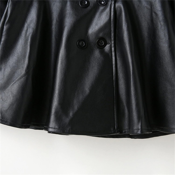 🎀NEW Princess Black Faux Leather Ruffles, Long Sleeve England Style Dress - Picture 7 of 7